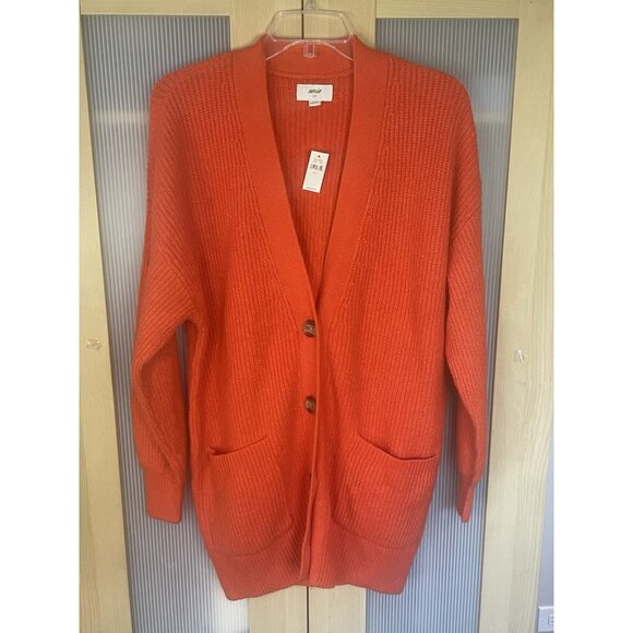 Aerie Orange Oversized Cardigan Sz S Cotton Soft Fall Cozy Grandma School Casual - Picture 1 of 5